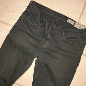 All saints low rise skinny green denim jeans 30